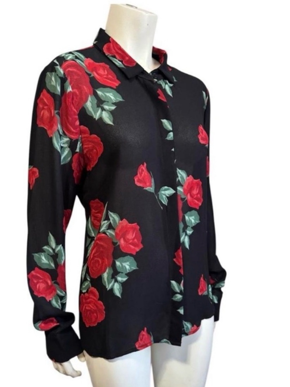 Reformation Violet Blouse XS Hera Rose Carnation Floral Sheer Button Down Top